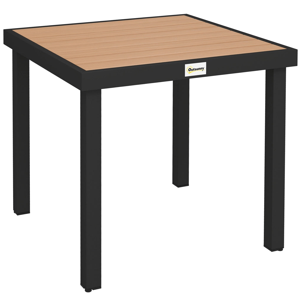 DESMIU Tavolo da Giardino in Plastica con Piano Effetto Legno, Struttura in Alluminio, Legno Naturale 78 × 78 × 74 cm