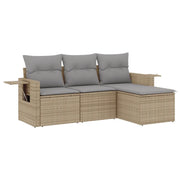 Set Divano da Giardino 4 pz | Set Salotto da Giardino con Cuscini Beige in Polyrattan
