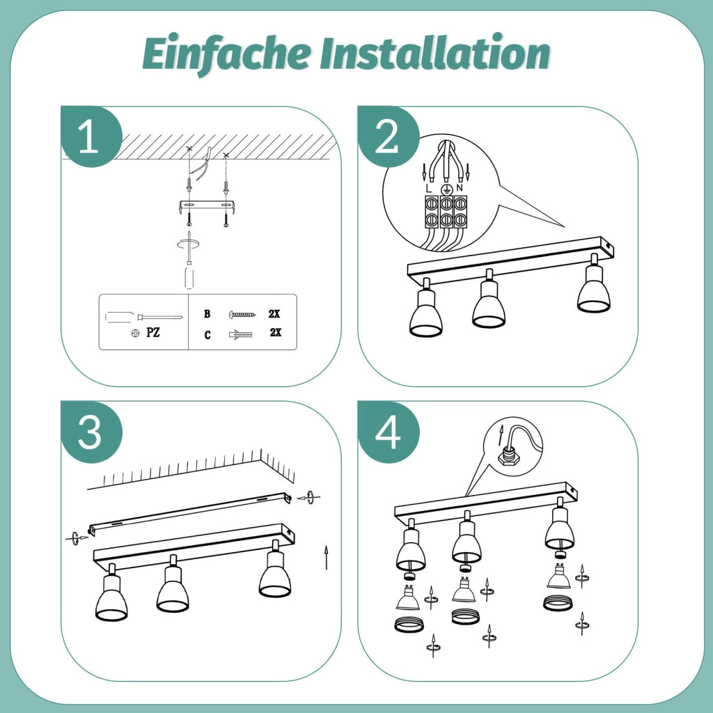 ZMH Faretto da soffitto bianchi 3 luci GU10 metallo orientabili moderni per camera letto sala pranzo senza lampadina