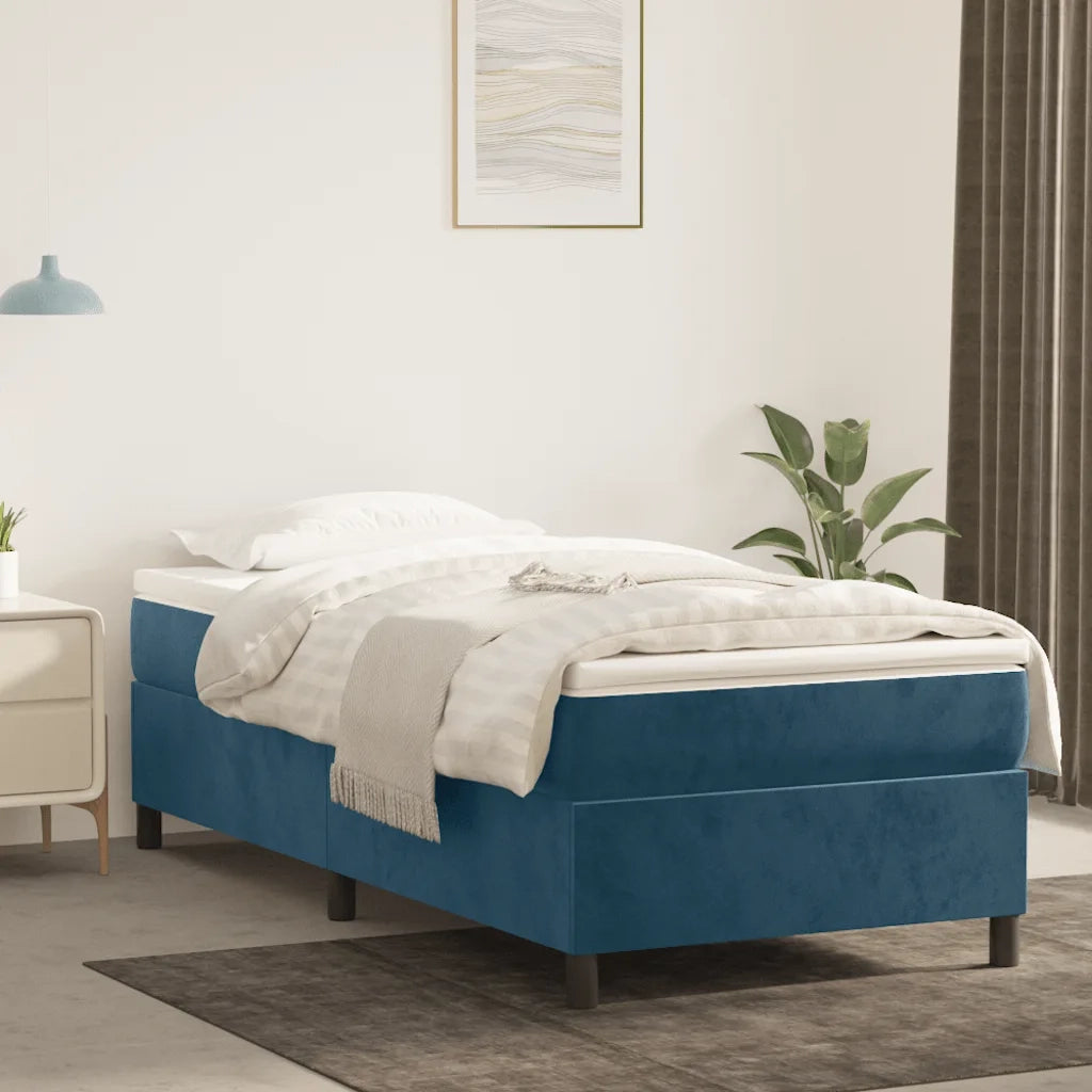 Letto singolo | Letto per adulti | Giroletto a Molle con Materasso Blu Scuro 100x200 cm in Velluto