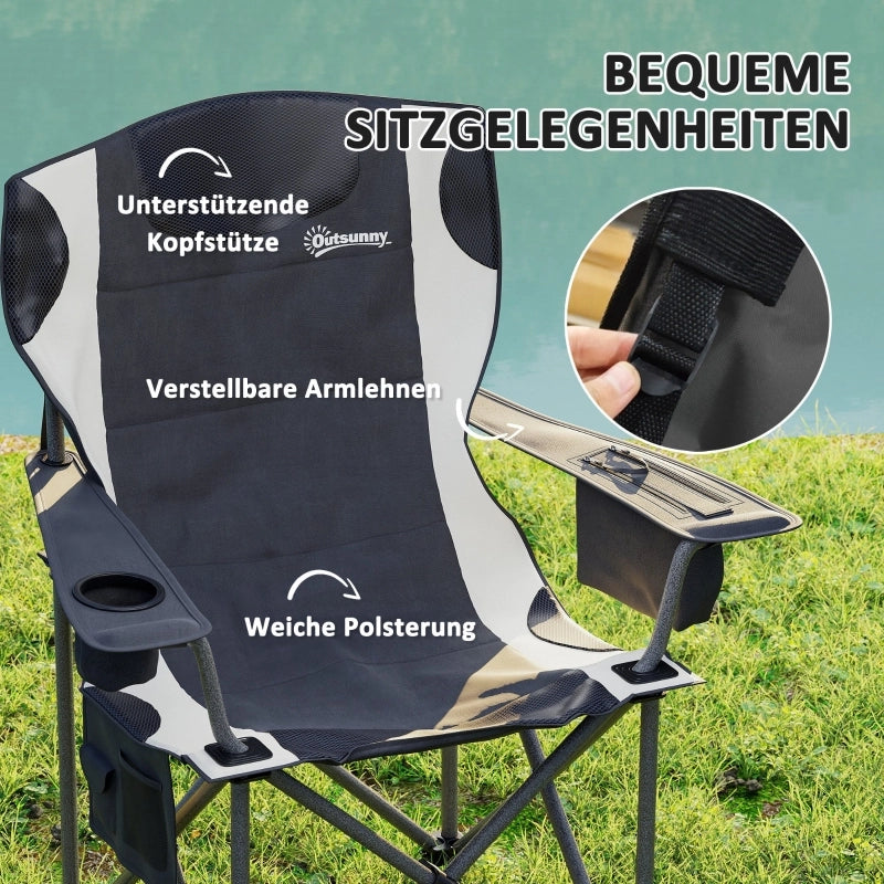 Set di 2 sedie pieghevoli, sedie da campeggio pieghevoli con braccioli, portabevande, poggiatesta, borsa termica, sedie pieghevoli da esterno,