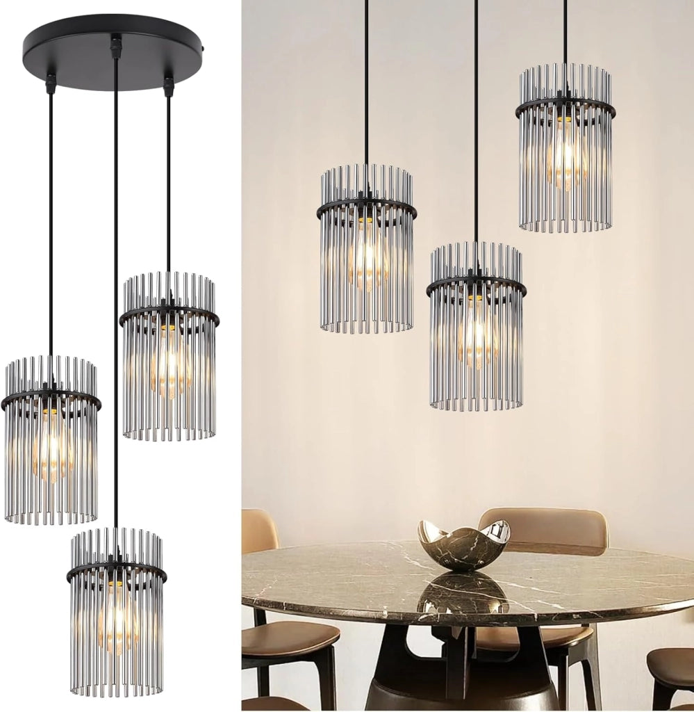 Lampada a sospensione ZMH 3 fiamme E27 in vetro nero ? 16 cm per caff¨¨ bar (senza lampadina)