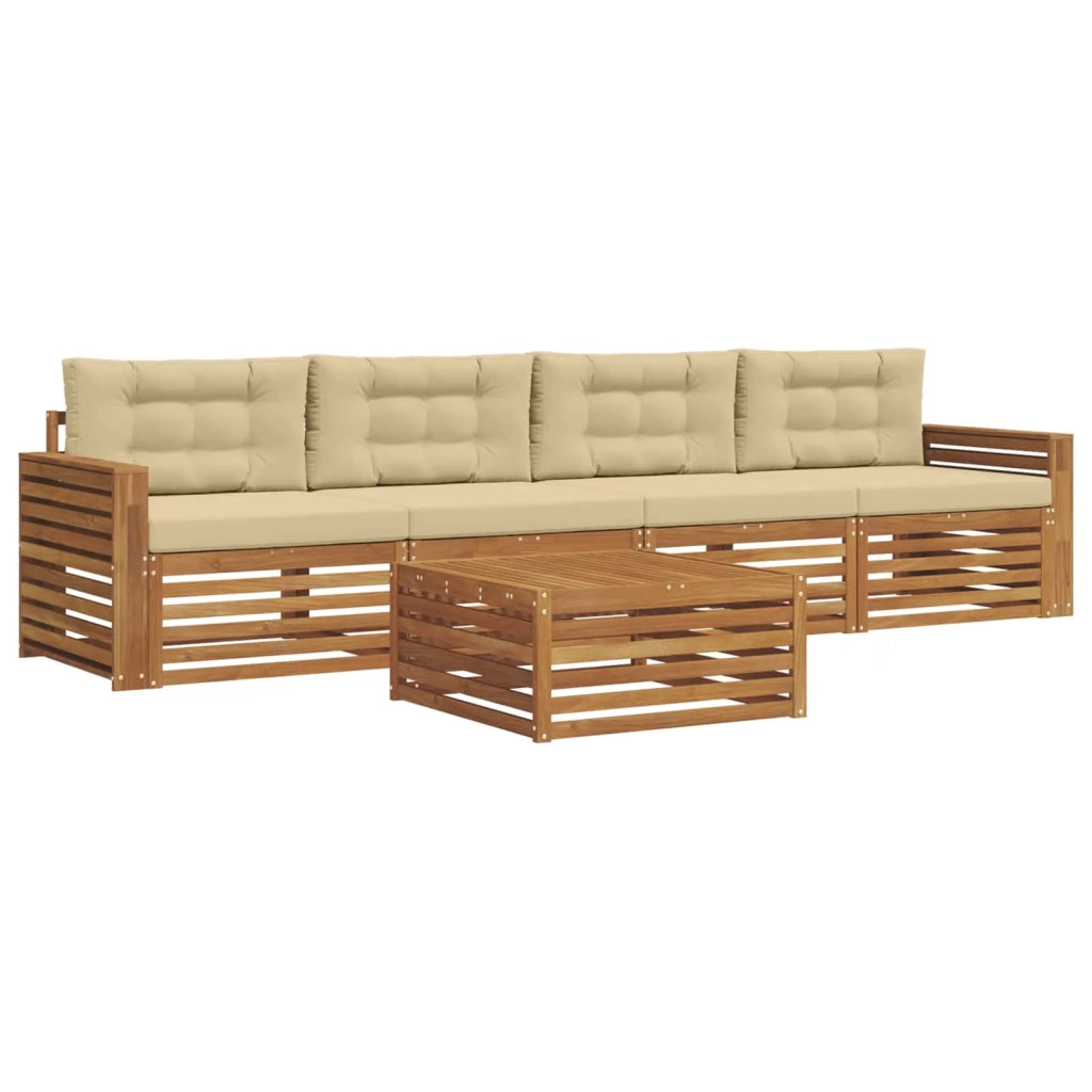 Set di divani da esterno con cuscino 5 pcs Naturale e Beige 3372988