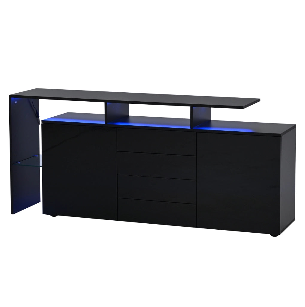 Sideboard moderno 160 cm con LED; USB; 4 cassetti e ante lucide; nero