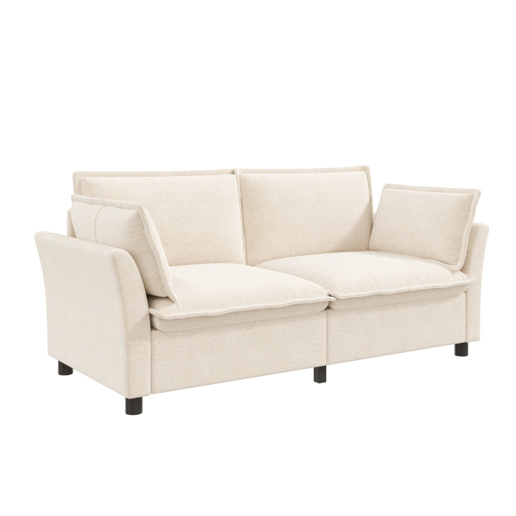 Sofa 2 posti in Chenille Beige, design moderno, 2 cuscini bracciolo, montaggio semplice
