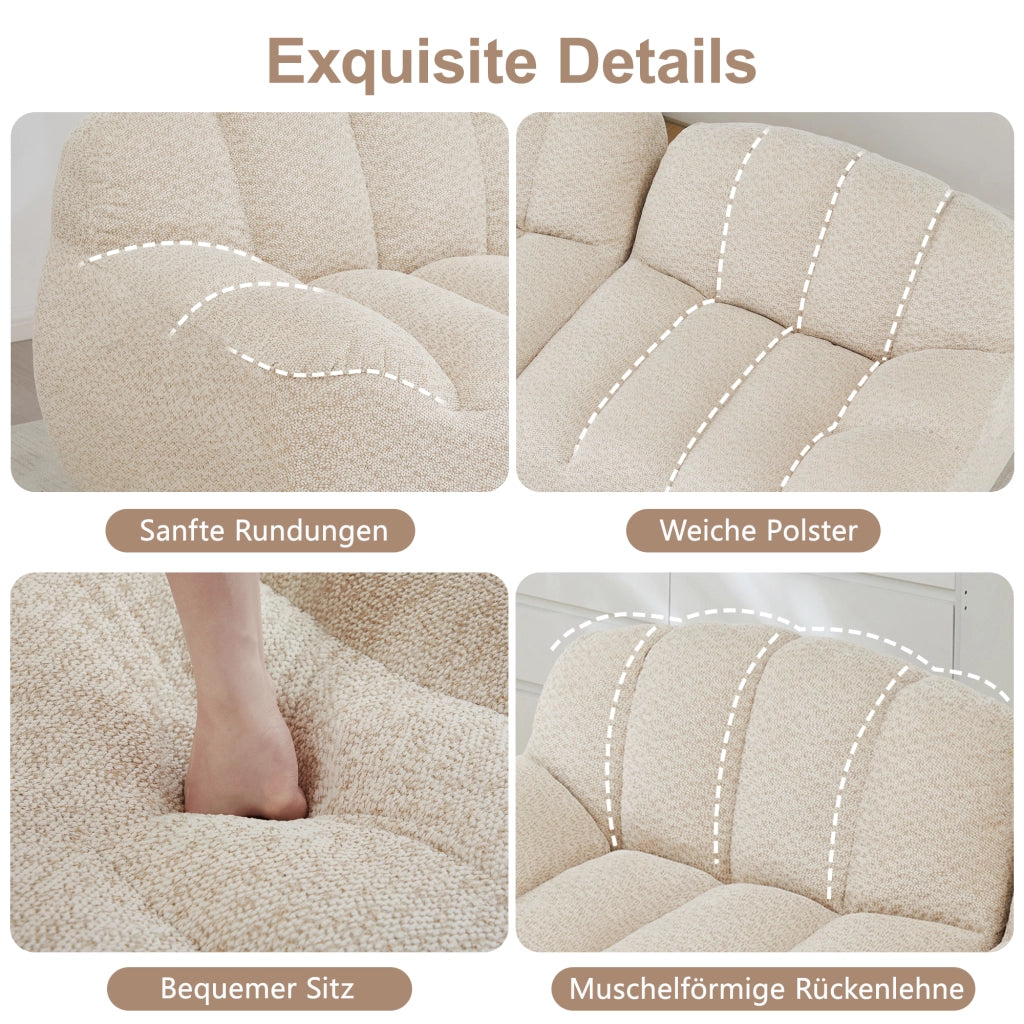 Divano modulare 2 posti con pouf e schienale ergonomico in fleece granulare beige