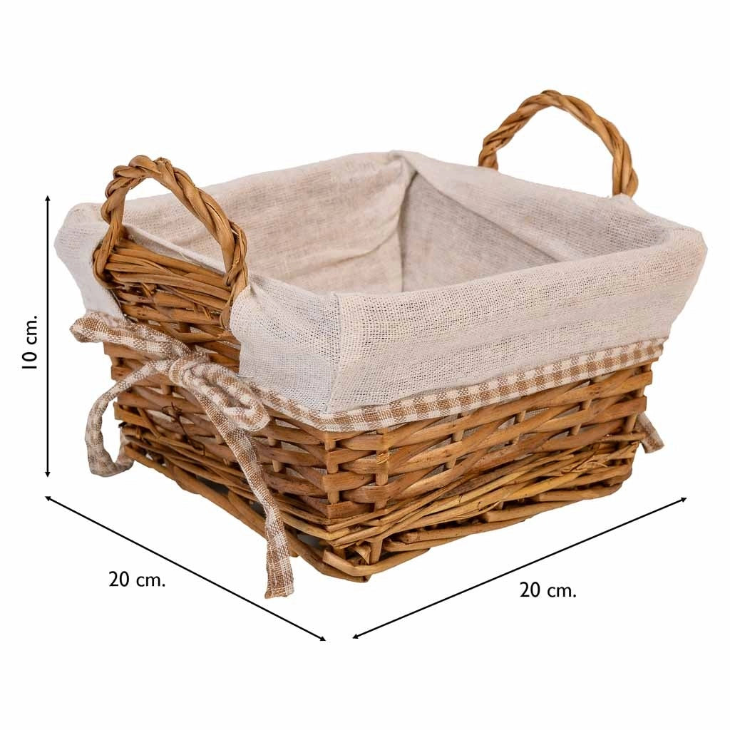 Cestino porta pane in vimini foderato 20x20x10h cm