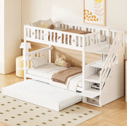 Letto a castello per bambini con letto estraibile e gradini contenitivi bianco