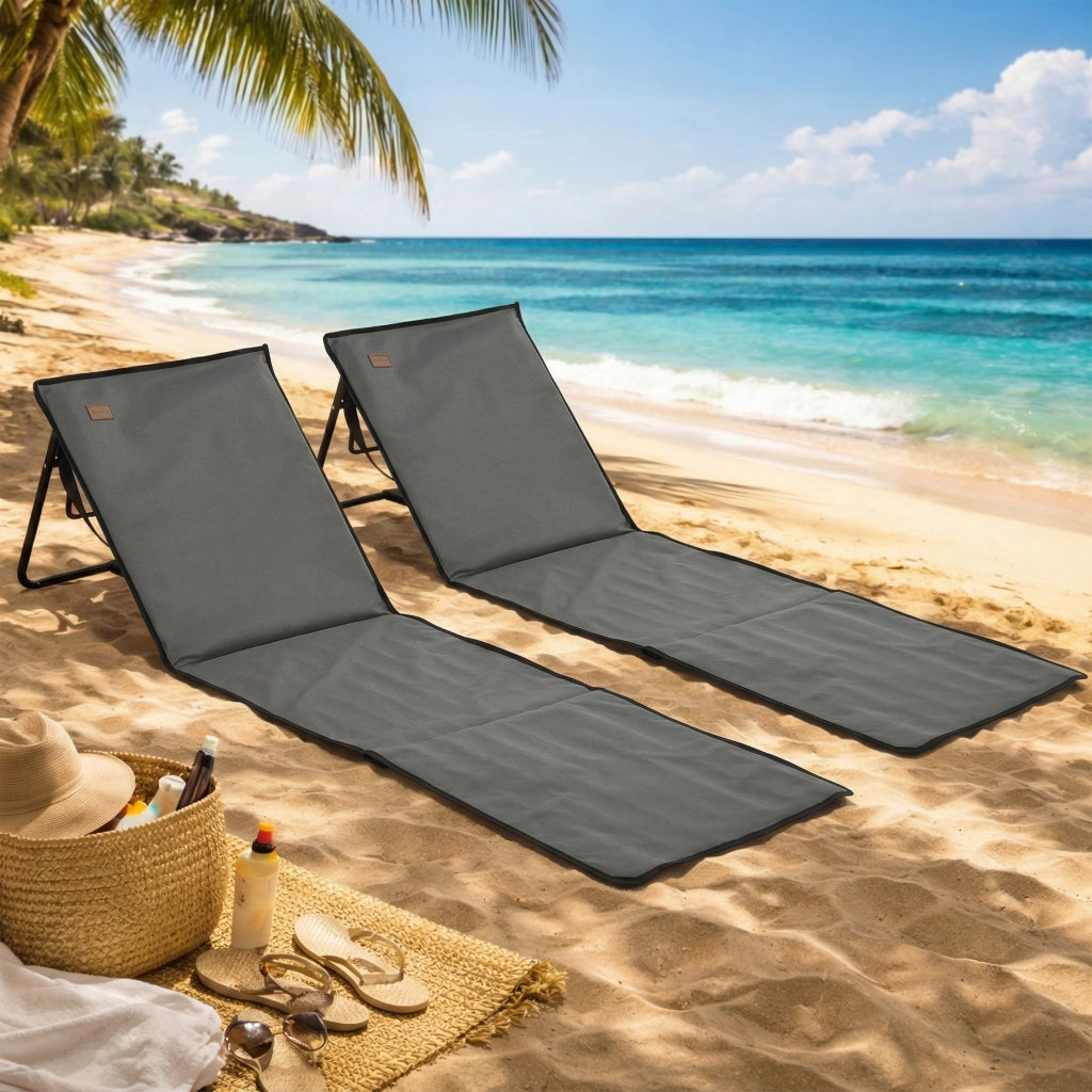 Lettino da Spiaggia Pieghevole ¨C Xylo ¨C Set 2 Pezzi con Schienale Reclinabile Grigio 142x51x40 cm