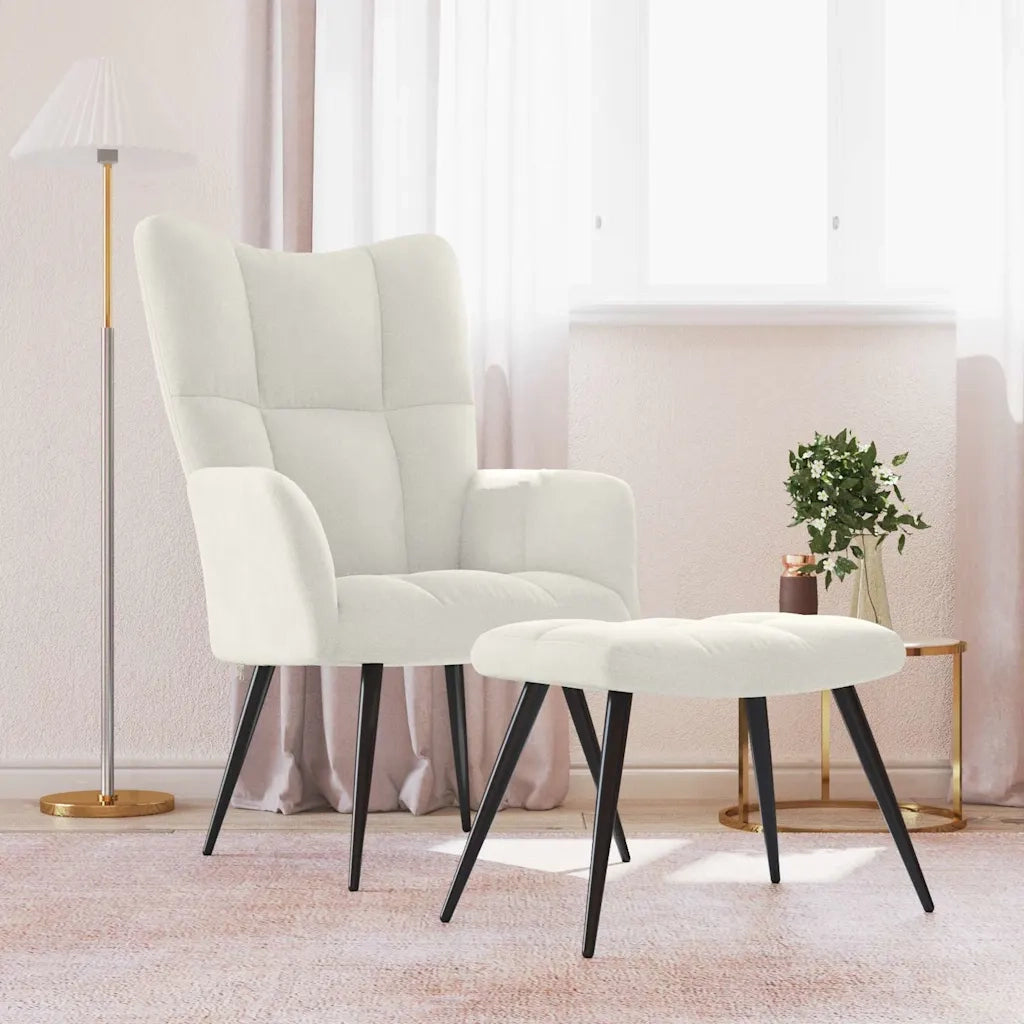Poltrona Relax con Poggiapiedi Bianco Crema in Velluto 328093