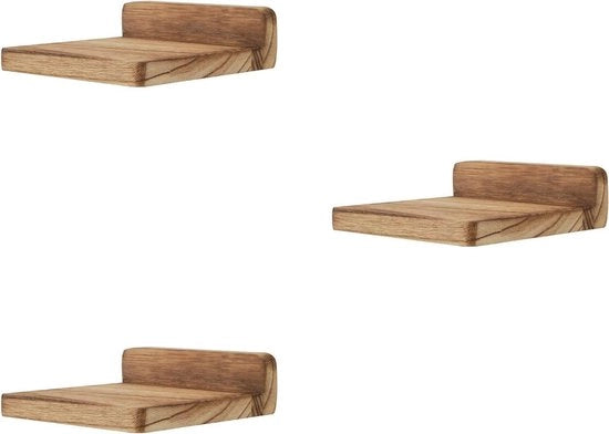 Set di 3 Pannelli di legno quadrati da parete in stile miniaturizzato per piccoli oggetti, 127 x 10 x 4 cm, trattamento a cido solforico nero.