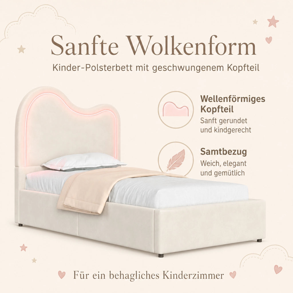 letto imbottito velluto beige 90 x 200 cm