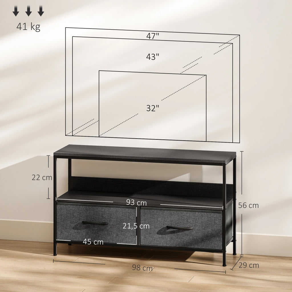Mobile TV con 2 cassetti ¨C Xylo ¨C grigio scuro, acciaio, 98x29x56 cm, fino a 47 pollici