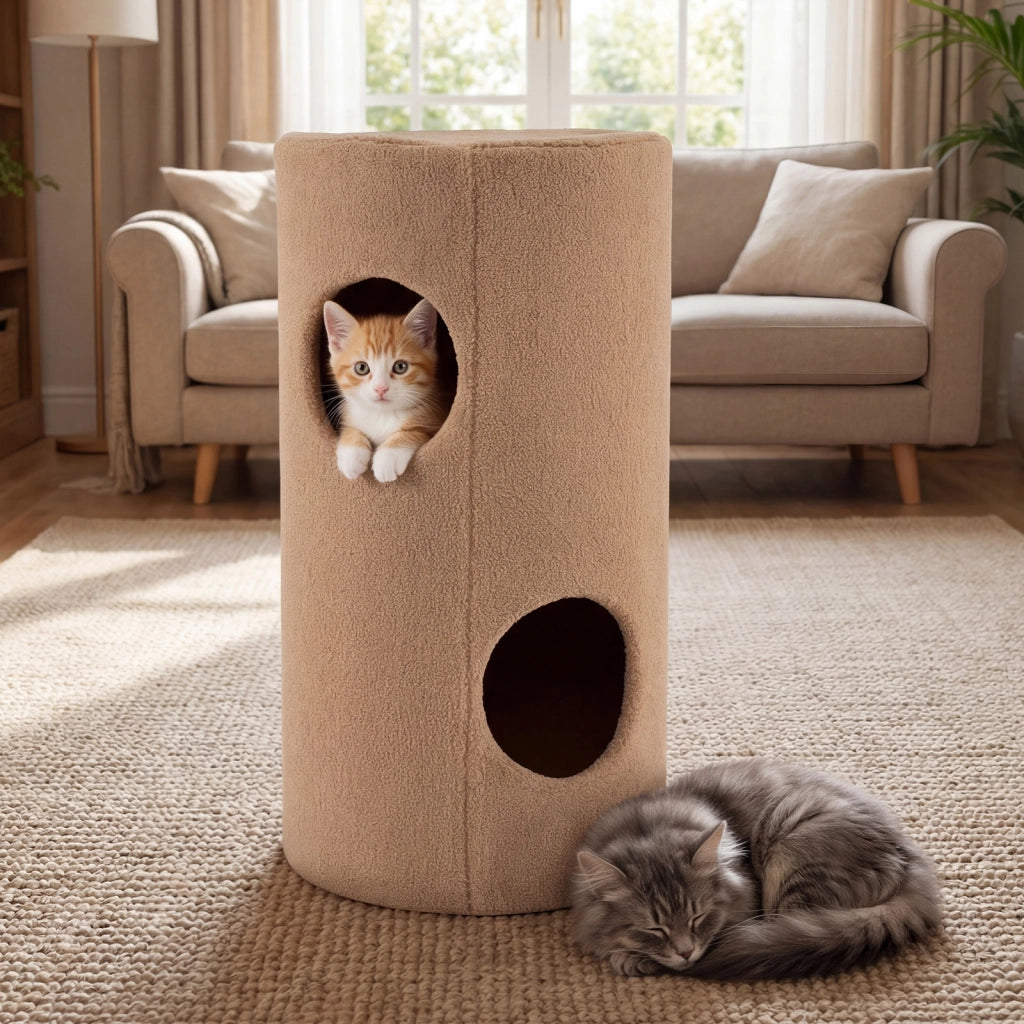 Casa per gatti a 2 piani per gatti da interno, Condominio per gattini a 2 livelli con tappetino in sisal per graffiare