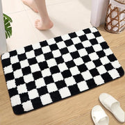 Tappeto per bagno, tappeto per camera da bagno, tappeto a scacchiera marocchina, tappeto antiscivolo, tappetino per porta, tappeto per bagno, tappeto morbido a microfibra macchina lavabile per pavimenti bagno (nero, 50 x 80 cm)