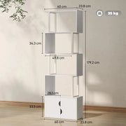 LIBRERIA MODERNA CON 5 RIPIANI E ARMADIETTO A 2 ANTE IN LEGNO, 60X23.8X179.2 CM, BIANCO