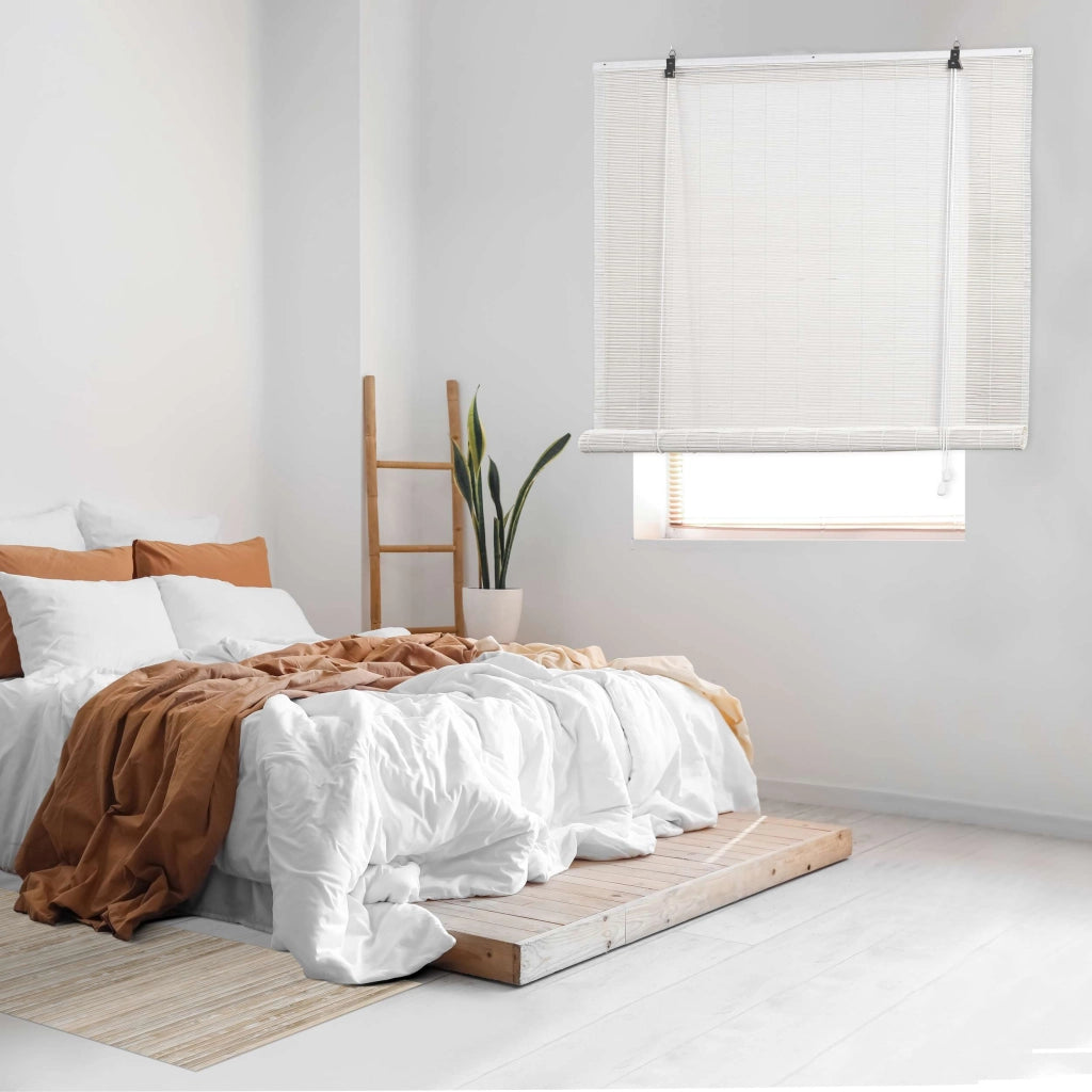 Tenda a rullo oscurante in bamboo naturale Bianco 150x175 cm