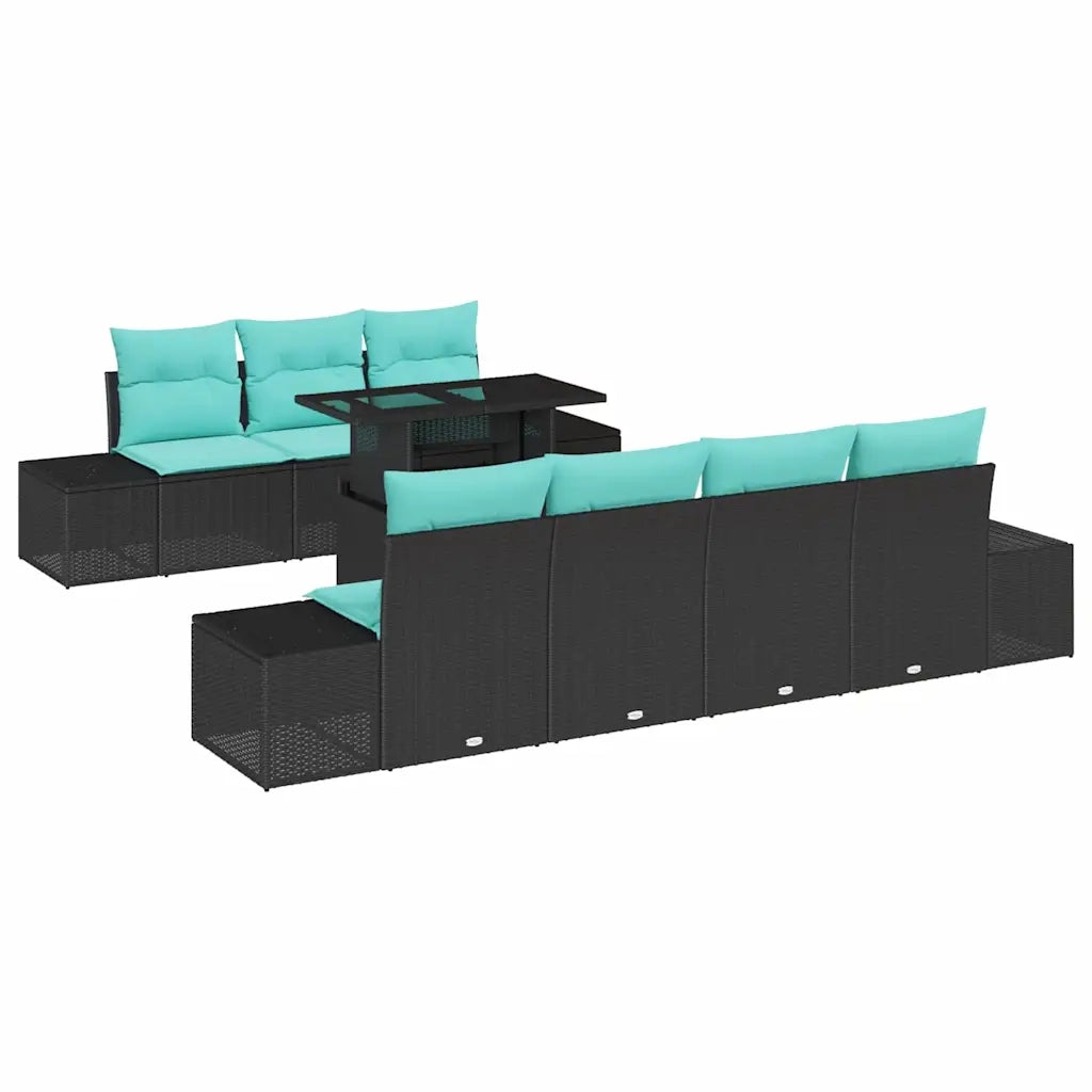 Set di divani 8 pz 7-Numero di posti Nero e Blu polyrattan 3349132