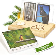 Supporto per carte in legno | Supporto per foto, supporto per tarocchi [MANUFACTO A MANO] con confezione regalo & candela - regalo di Natale