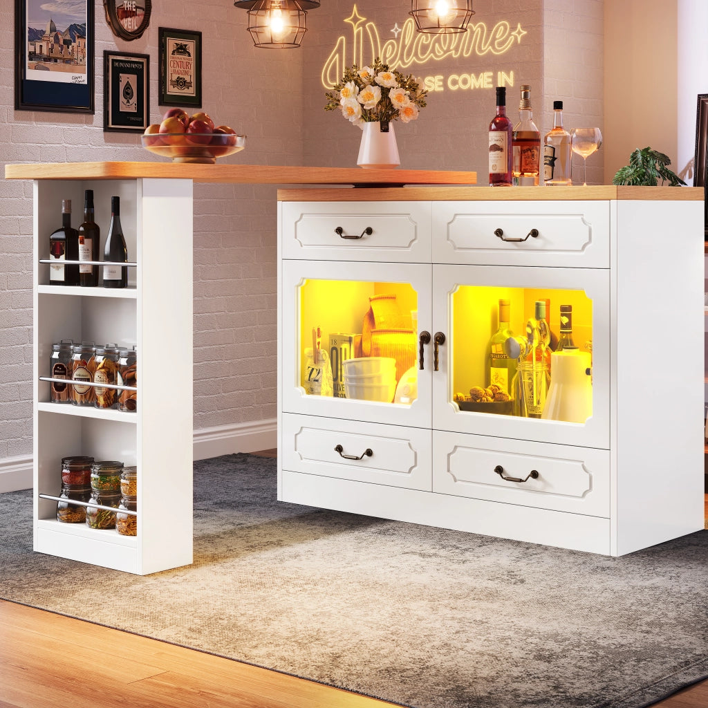 Bartisch Allungabile con Ripiano e LED ¨C MINIMAL ¨C Bianco, 135-203x39x92.8cm