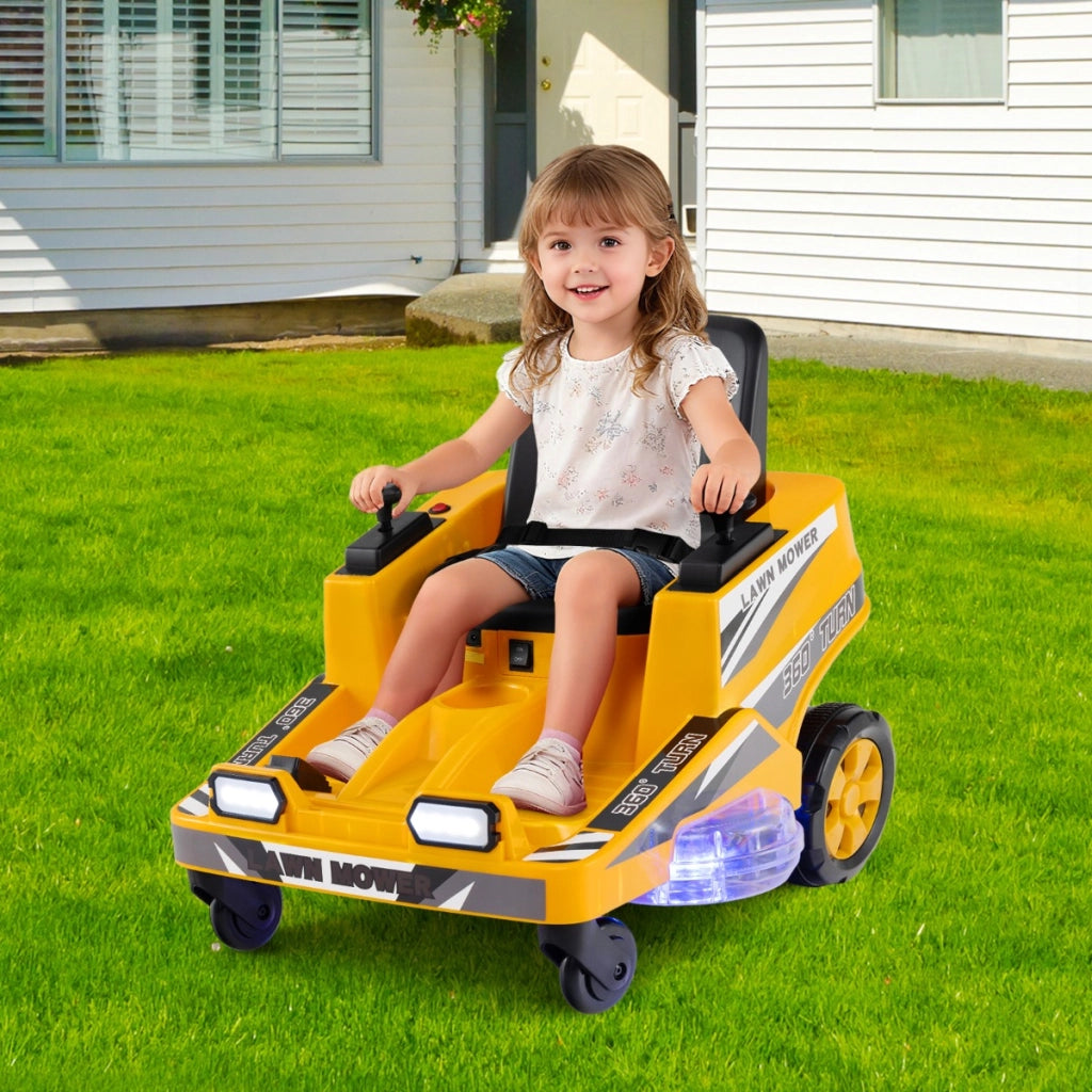 Tosaerba elettrico 12v per bambini auto elettrica per ragazzi con doppie leve-Tosaerba giocattolo da esterno Giallo