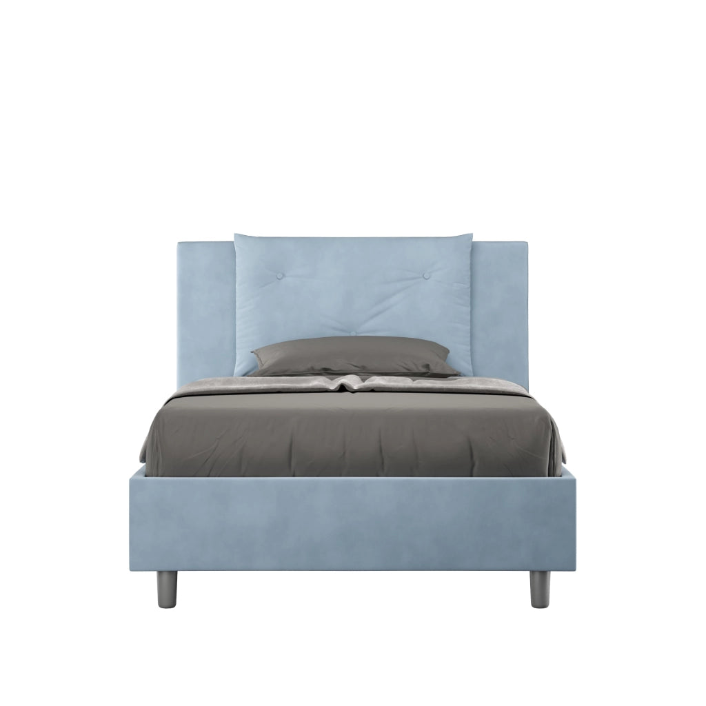 BS COM Letto una piazza e mezza con rete imbottito 110x190 microfibra azzurro