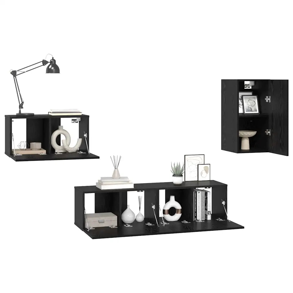 Set mobile TV | Armadietto TV | Mobile Porta TV con cassetto Rovere Nero Legno multistrato