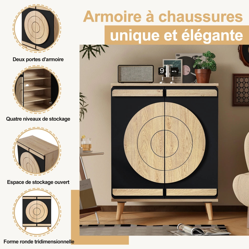 Mobile scarpiera con 2 Ante e ripiani interni; per ingresso; in MDF; 76 × 37 × 98.5 cm; Nero