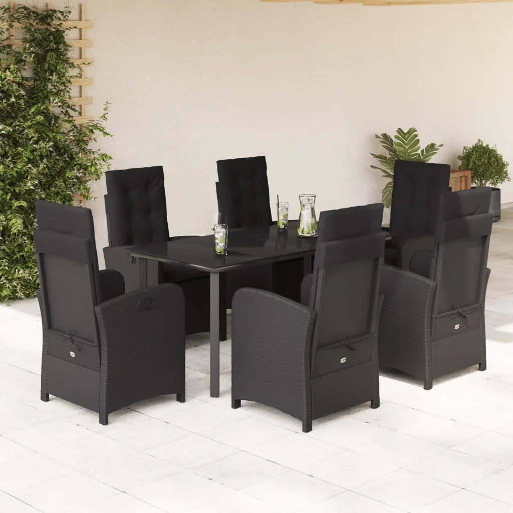 Set da Pranzo da Giardino 7 pz Nero con Cuscini in Polyrattan 3212325