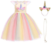 Costume da Principessa con Corno - Abito da Fantasia per Bambina - Diadema - Collana - Adatto da 2 a 10 anni