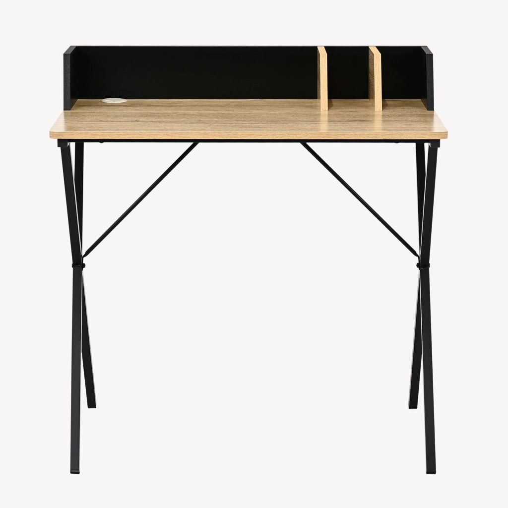 Scrivania Kappespoo con Bordo Rialzato 84 x 80 x 50 cm - Nero / Effetto Rovere [en.casa]