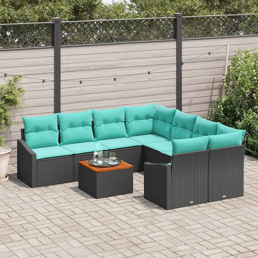 Set Divano da Giardino con cuscino 9 pcs Nero polyrattan 3347816