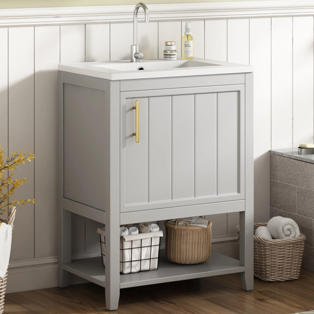 Mobiletto bagno con ripiani in MDF grigio