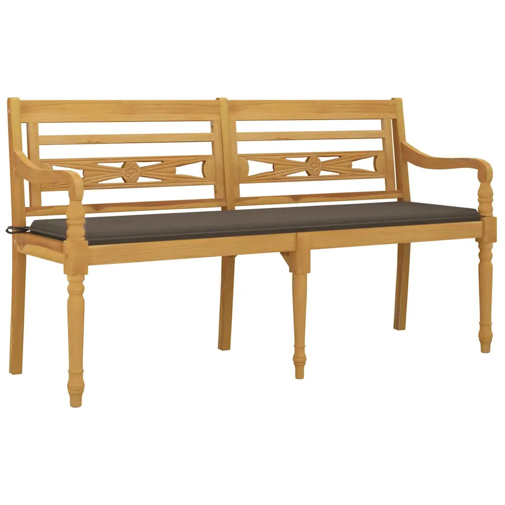 Panca da Giardino | Panchina Batavia con Cuscino Tortora 150 cm Legno Massello Teak