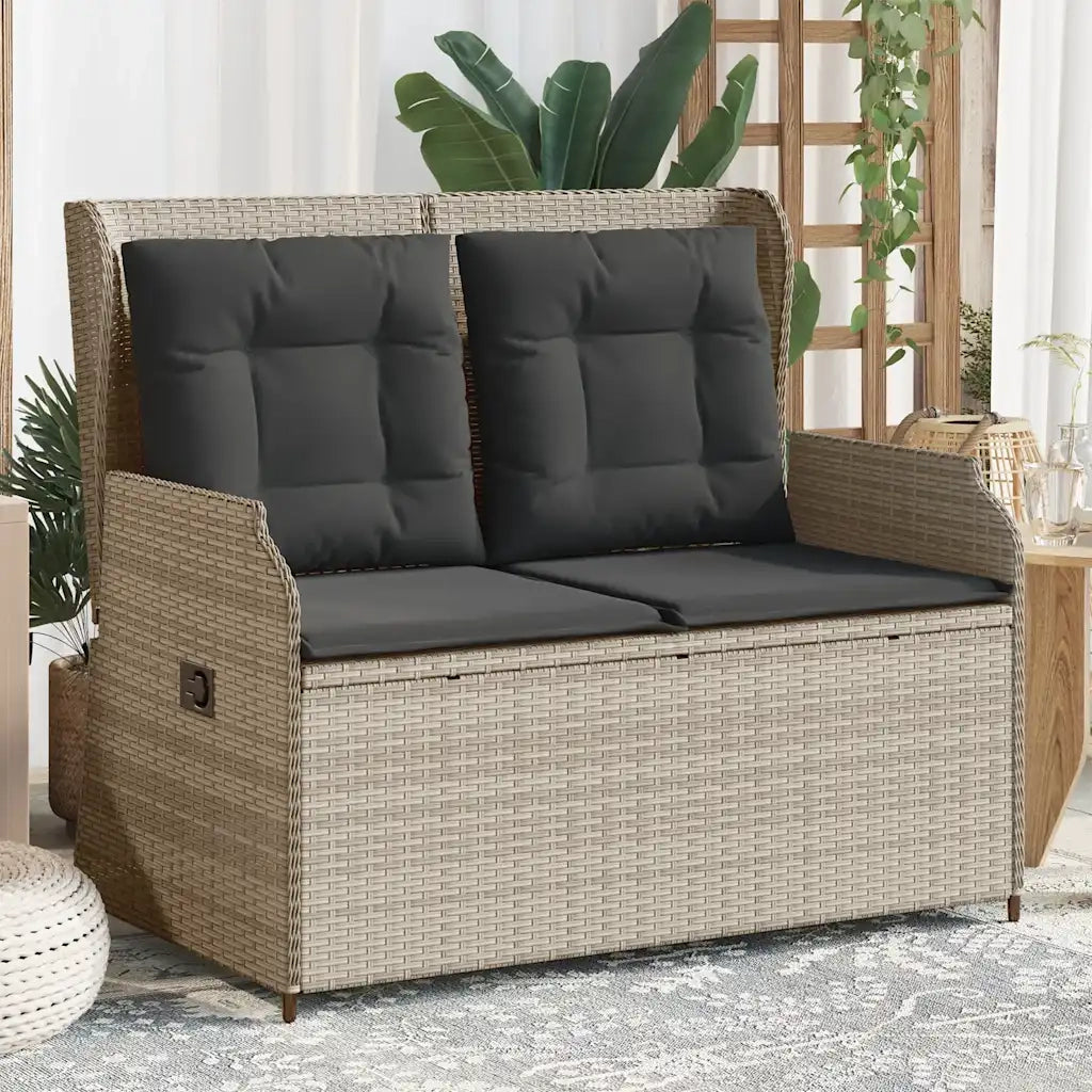 Panca Reclinabile Giardino con Cuscini-Sgabello-Sedia da esterno Grigio Chiaro Polyrattan 373040