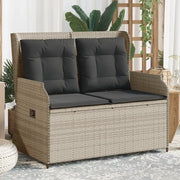 Panca Reclinabile Giardino con Cuscini-Sgabello-Sedia da esterno Grigio Chiaro Polyrattan 373040