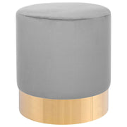 Poggiapiedi rotondo in velluto grigio con pouf da toeletta Glam Sgabello con dorato