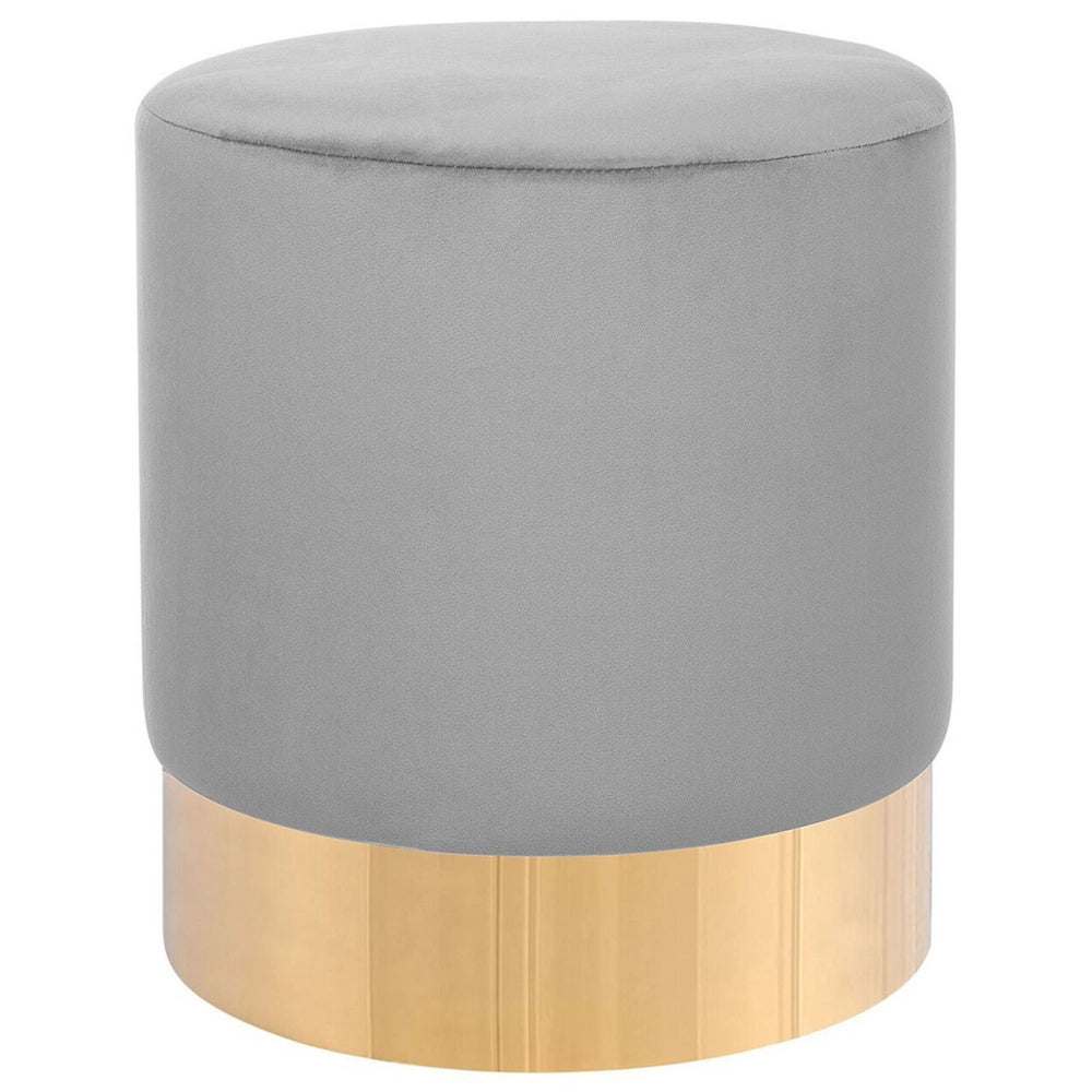 Poggiapiedi rotondo in velluto grigio con pouf da toeletta Glam Sgabello con dorato