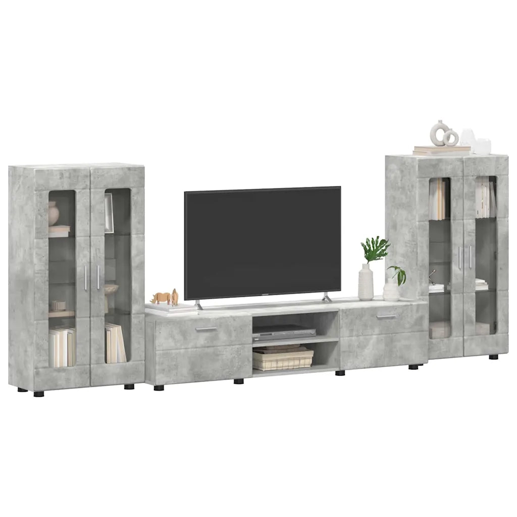 Set mobile TV con porta FLORIN Grigio cemento Legno multistrato