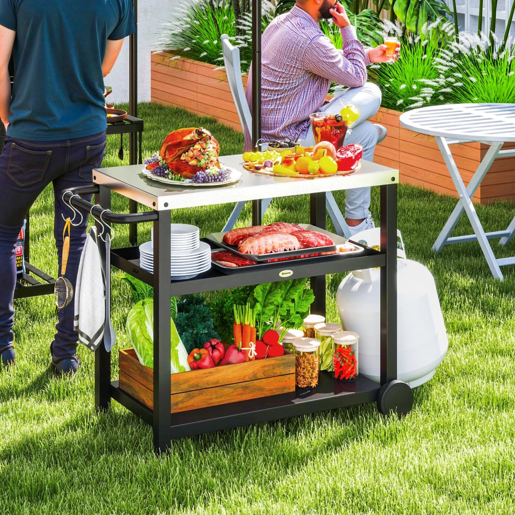 Carrello da cucina 3 ripiani con piano lavoro ganci ruote ¨C zephmum ¨C Edelstahl 102x50x81cm Grigio Antracite