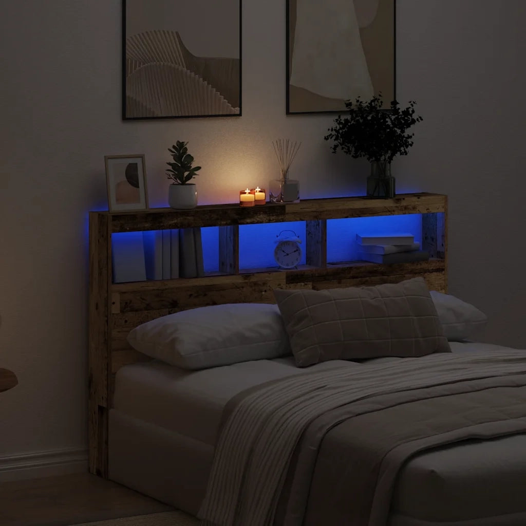Testiera | Testata con Contenitore a LED Legno Antico 160x17x102 cm