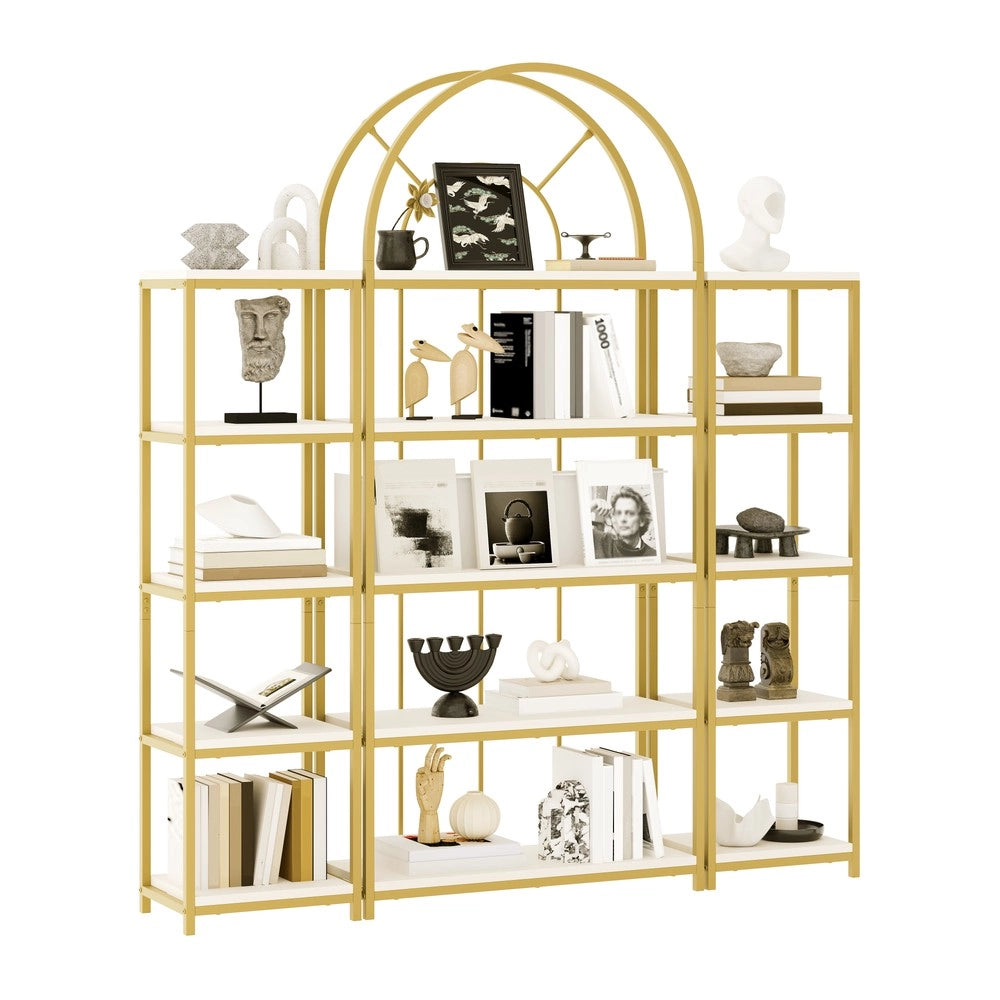 Set di scaffali modulare con arco - Zephmum- 163¡Á30¡Á184 cm - Telaio metallico dorato e piani MDF bianchi