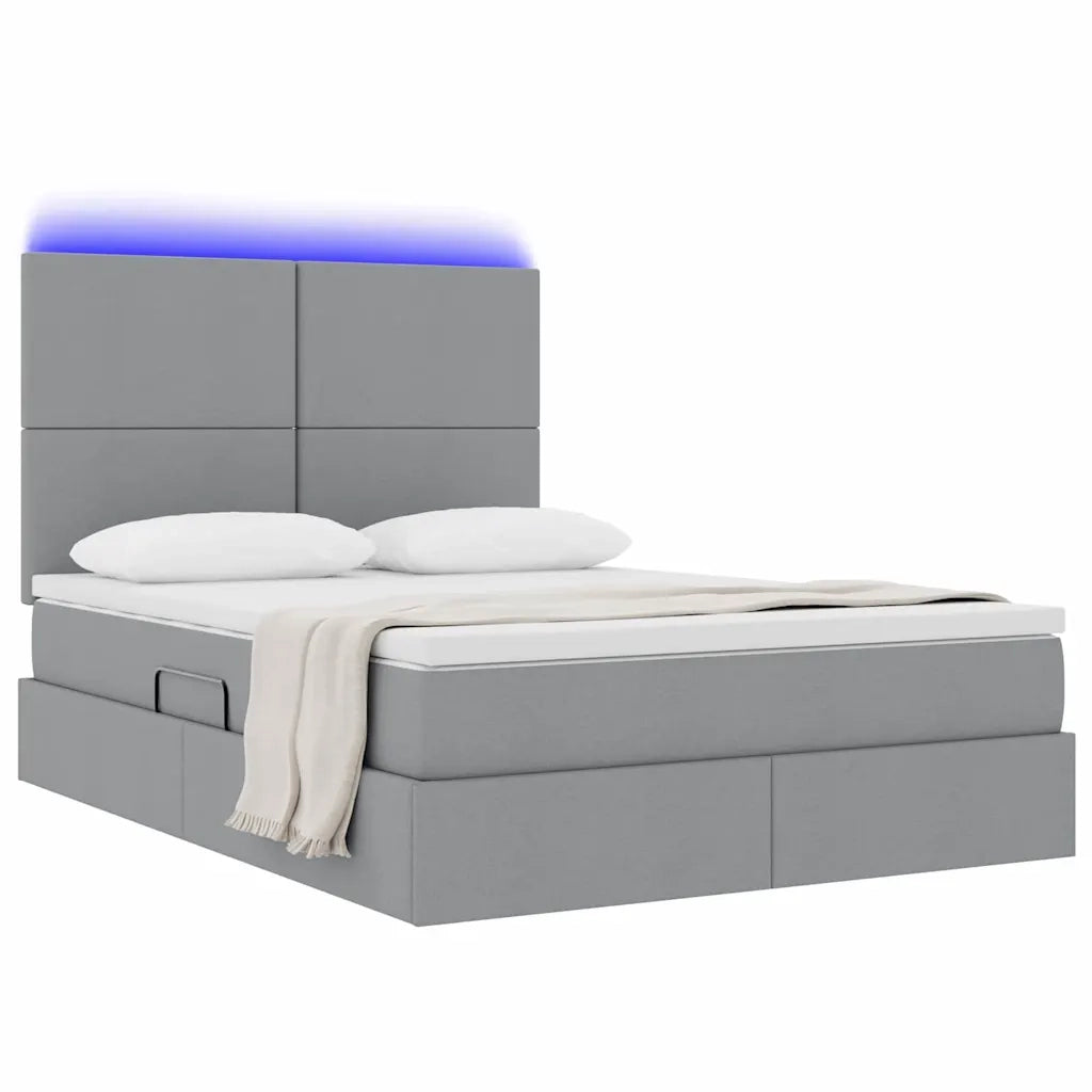 Letto con contenitore e LED con led Grigio chiaro 140 x 190 cm 3372351