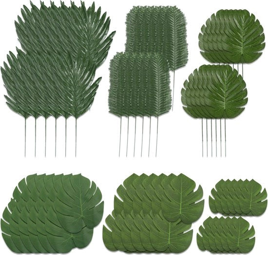 Set di foglie tropicali - 72 pezzi - foglie artificiali - Monstera-, Farno- e Palme - Giungla