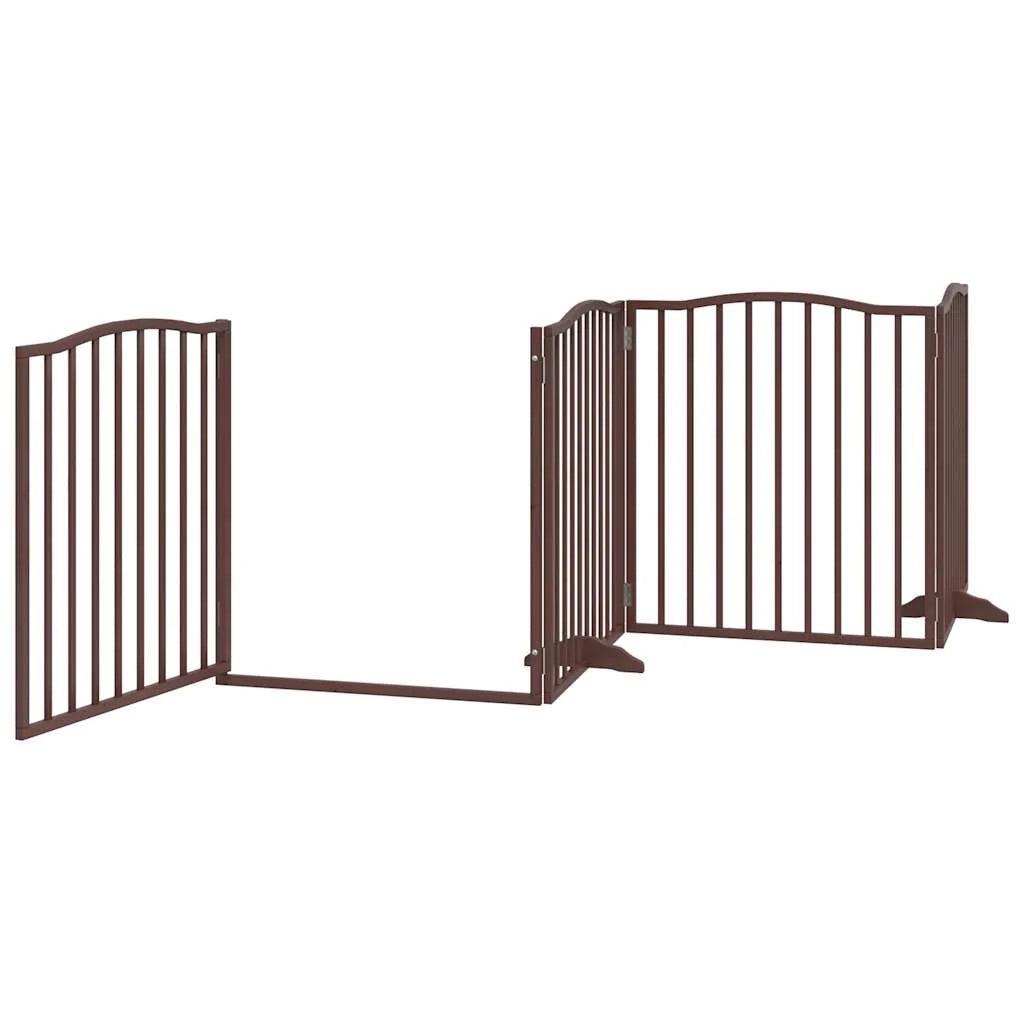 Cancelletto di sicurezza per cani con porta in legno di pioppo a 4 pannelli marrone 02_0023295