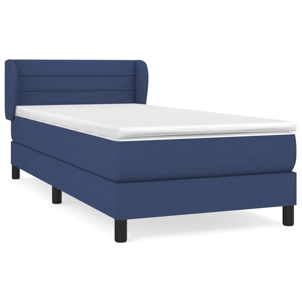 Letto singolo | Letto per adulti | Giroletto a Molle con Materasso Blu 90x190 cm in Tessuto