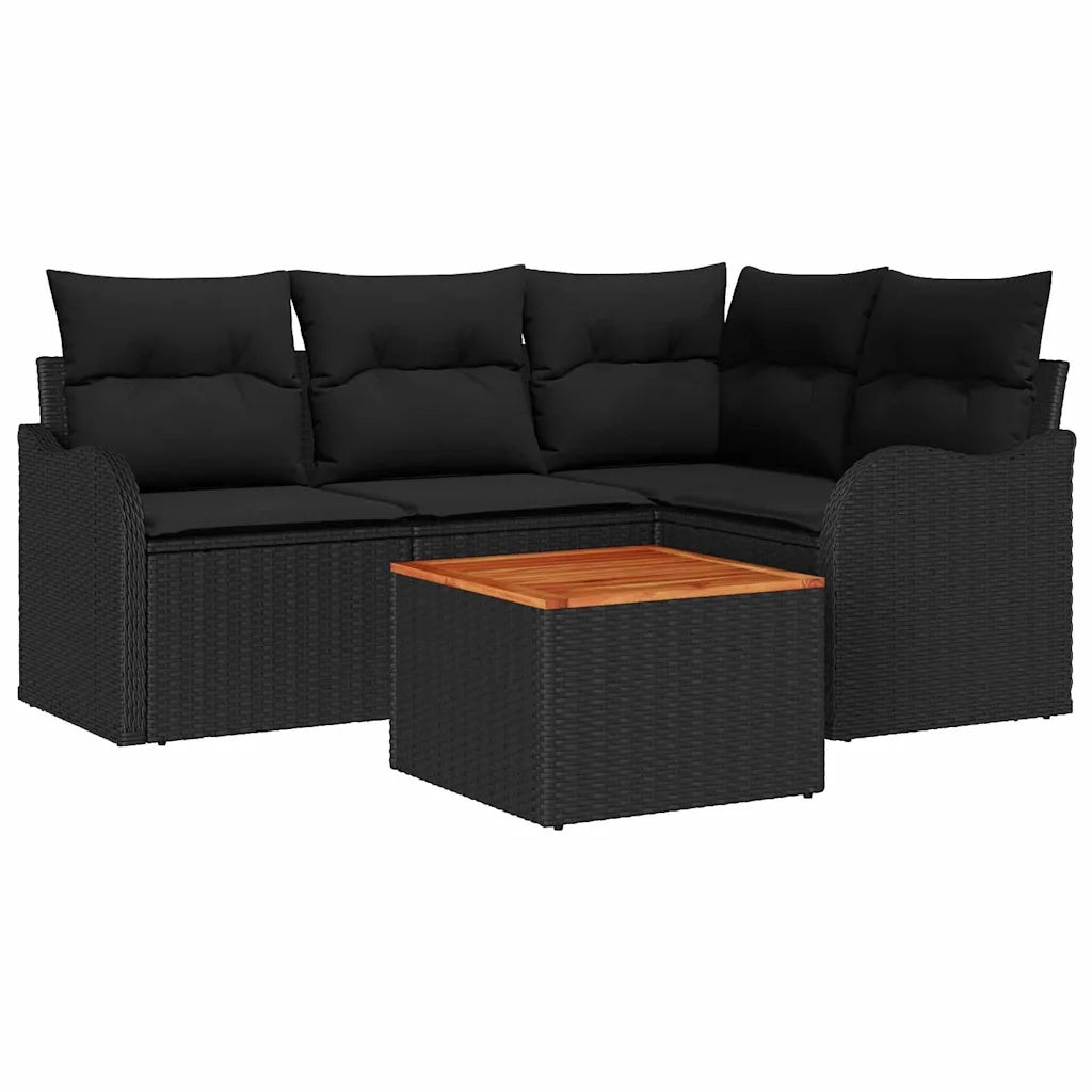 Set Divano da Giardino con archiviazione 5 pcs Nero polyrattan