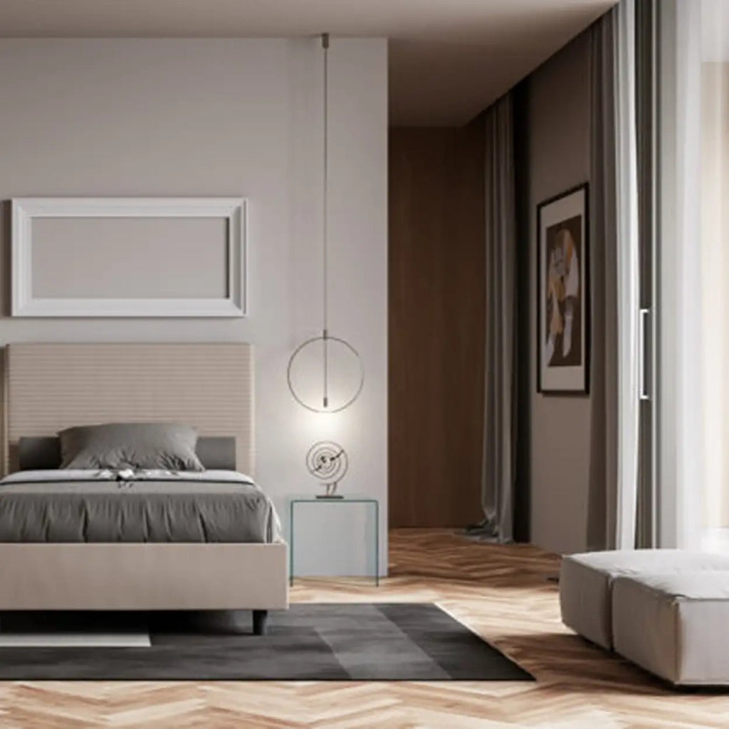 Letto matrimoniale francese senza rete imbottito 140x210 similpelle tortora Focus