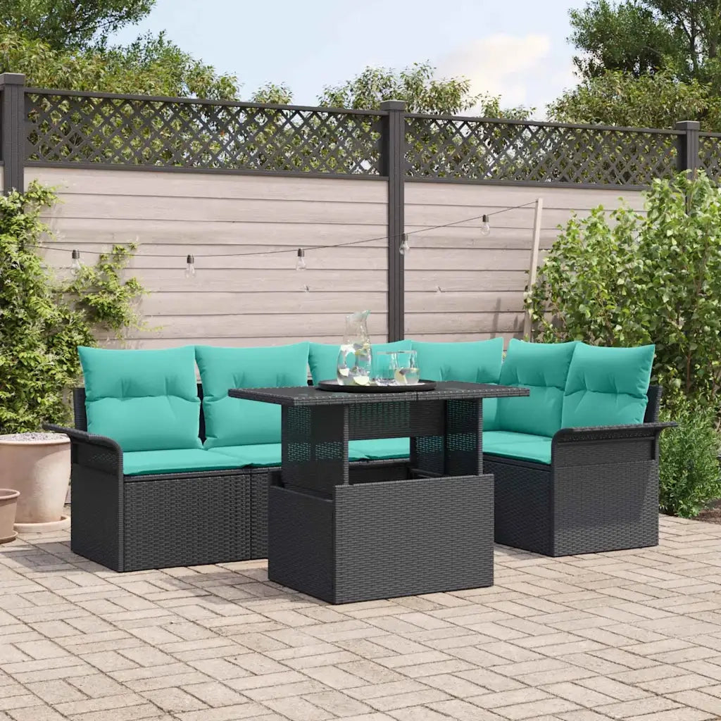 Set Divano da Giardino con cuscino 6 pcs Nero Poly Rattan 3348292