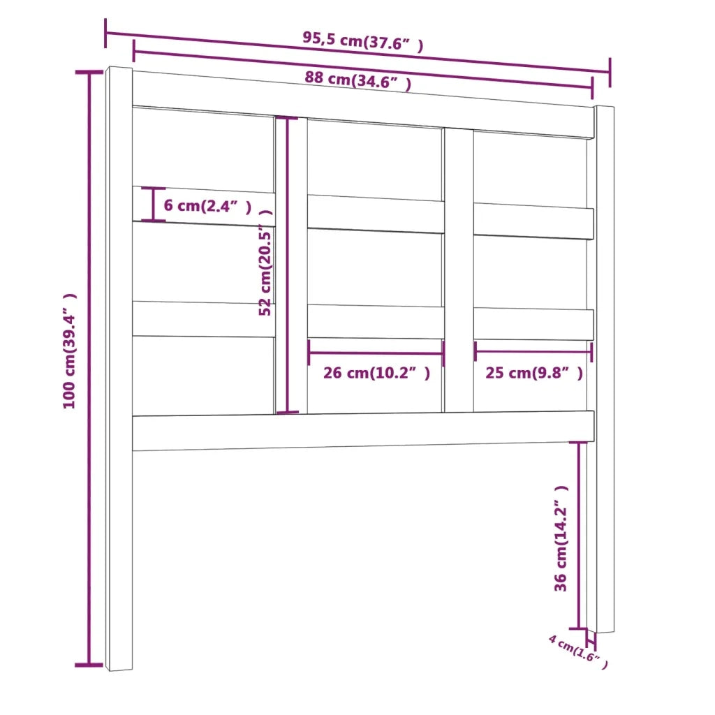 Testiera per Letto Grigia 95,5x4x100 cm Legno Massello di Pino 817872